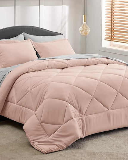 Bedsure Blush Pink King Size Comforter Set - 7 Pieces Reversible King Bed in a Bag King Bed Set with Comforters, Sheets, Pillowcases & Shams, King Bedding Sets - LeafyLoom