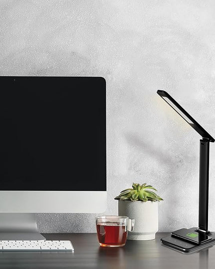 LED Desk Lamp with Wireless Charging - 5.5X 7.9X 23 - Adjustable & Customizable 3-Color Lamp - Perfect Charger Lamp for Office & Desk Lamps for College Dorm Rooms Charging Port - LeafyLoom