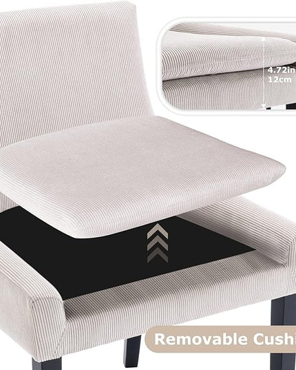COLAMY Modern Dining Chairs Set of 4, Upholstered Corduroy Accent Side Leisure Chairs with Mid Back and Wood Legs for Living Room/Dining Room-Beige - LeafyLoom
