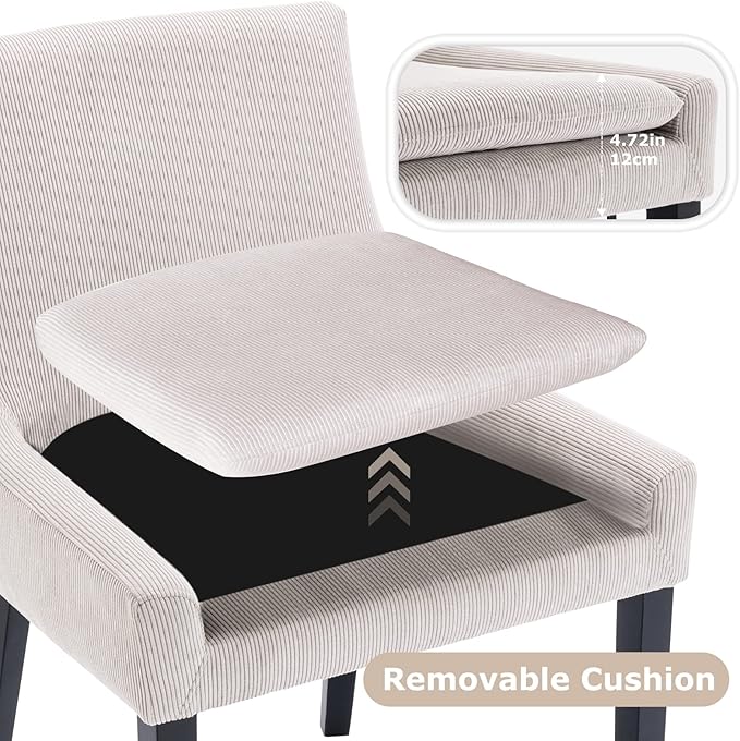 COLAMY Modern Dining Chairs Set of 6, Upholstered Corduroy Accent Side Leisure Chairs with Mid Back and Wood Legs for Living Room/Dining Room-Beige - LeafyLoom