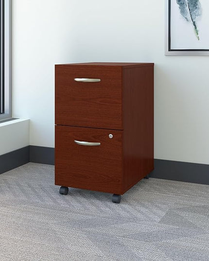Bush Business Furniture Series C 2 Drawer Rolling File Cabinet in Mahogany - Assembled, Mobile Document Storage for Home or Professional Office - LeafyLoom