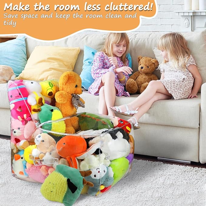 Clear Stuffed Animal Bean Bag Chair Cover for Kids, Waterproof Large Stuffable Beanbag Chair Cover, Creative PVC Plush Toys Storage, for Organizing Toddler & Children Rooms Soft Stuff Animal - LeafyLoom