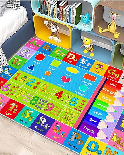Kids Alphabet Play Game Rug - 3' x 5' ABC Numbers and Shapes Educational Learning Toddler Carpet - Kids Room Playroom Classroom Kindergarten Activity Fun Soft Non-Slip Mat - LeafyLoom
