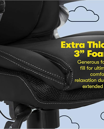 Serta Bryce Executive Office Chair, Ergonomic Computer DeskChair with Patented AIR Lumbar Technology, Comfortable Layered Body Pillows for Cushioning, SertaQuality Foam, Bonded Leather, Black - LeafyLoom