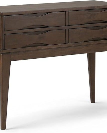 SIMPLIHOME Harper SOLID WOOD 40 inch Wide Mid Century Modern Hallway Console Sofa Entryway Table in Walnut Brown with Storage, 4 Drawers , for the Living Room, Entryway and Bedroom - LeafyLoom