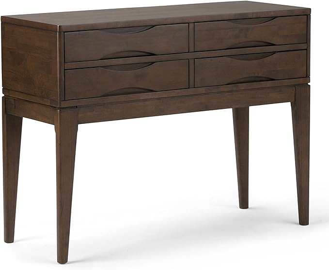 SIMPLIHOME Harper SOLID WOOD 40 inch Wide Mid Century Modern Hallway Console Sofa Entryway Table in Walnut Brown with Storage, 4 Drawers , for the Living Room, Entryway and Bedroom - LeafyLoom