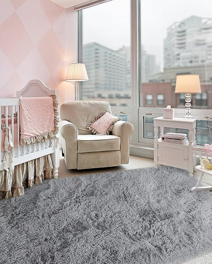 Super Soft Fluffy Shaggy Rugs 3x5 Feet for Living Room Bedroom, Fuzzy Plush Area Rugs for Girls Kids Room Nursery Home Decor, Furry Dorm Throw Rug Non-Slip Indoor Floor Carpet, Grey - LeafyLoom