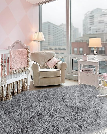 Super Soft Fluffy Shaggy Rugs for Living Room Bedroom, Fuzzy Plush Area Rugs for Girls Kids Room Nursery Home Decor, Furry Dorm Throw Rug Cute Non-Slip Indoor Floor Carpet 5x8 Feet, Grey - LeafyLoom