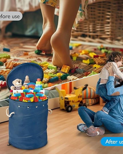 Toy Storage Basket + Play Mat for Kids Toy Chest Organizer Toy Box for Toddlers Boys Girls Kids Toy Storage Organizer Storage Bins with Lids Large Toy Box Living Room Nursery Playroom (Blue) - LeafyLoom