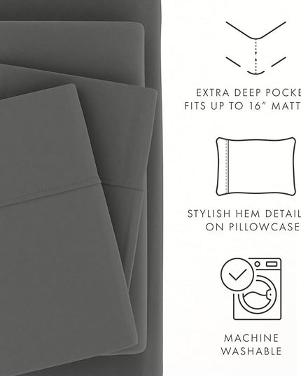 Linen Market Bed Sheets for Queen Size Bed (Gray) - Sleep Better Than Ever with These Soft and Cooling Queen Sheets - Deep Pocket Fits 16" Thick Beds - 4 Piece Queen Sheet Set - LeafyLoom
