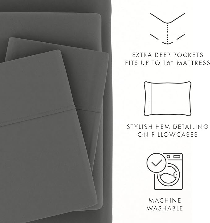 Linen Market Bed Sheets for Queen Size Bed (Gray) - Sleep Better Than Ever with These Soft and Cooling Queen Sheets - Deep Pocket Fits 16" Thick Beds - 4 Piece Queen Sheet Set - LeafyLoom