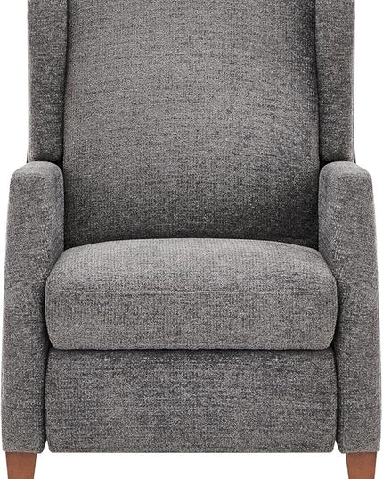 COLAMY Wingback Pushback Recliner Storage Pocket Upholstered Fabric Living Room Chair Armchair, with Wood Legs and Nailhead Trim, Dark Grey - LeafyLoom