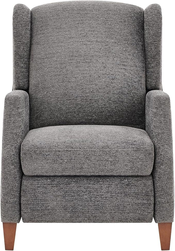COLAMY Wingback Pushback Recliner Storage Pocket Upholstered Fabric Living Room Chair Armchair, with Wood Legs and Nailhead Trim, Dark Grey - LeafyLoom