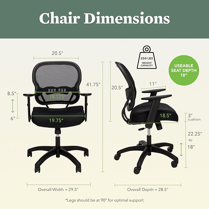 HON Wave Home Office Desk Chair - Office Chair Ergonomic Desk Chair - Ergonomic Mesh Office Chair, Mid Back, Adjustable Arms, Lumbar Support, Synchro-Tilt, Cushion, 360 Swivel Wheels - LeafyLoom