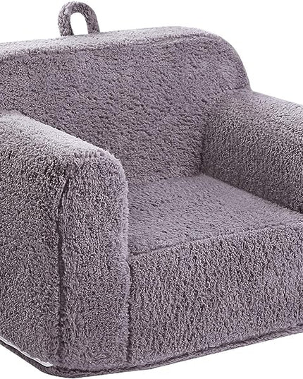 Kids Snuggly-Soft Sherpa Chair, Cuddly Toddler Foam Chair for Boys and Girls, Grey - LeafyLoom