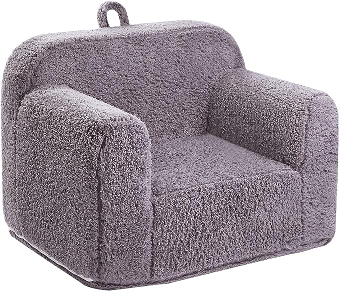 Kids Snuggly-Soft Sherpa Chair, Cuddly Toddler Foam Chair for Boys and Girls, Grey - LeafyLoom