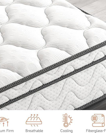 Vesgantti Full Size Mattress, 10.1 Inch Hybrid Full Mattress in a Box, Double Mattress with Memory Foam and Pocket Spring, Ergonomic Design & Pressure Relief, Medium Firm Feel - LeafyLoom