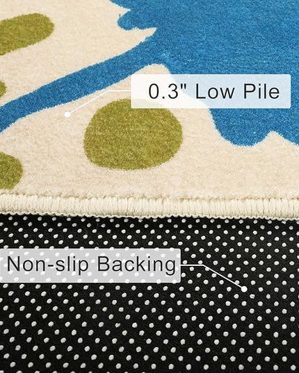 Art Round Rug for Playroom, 4'x4' Colorful Kids Rug for Nursery, Non-Slip Small Circle Rug for Kids Room, Machine Washable Bedroom Rug Soft Circular Office Carpet for Preschool Dorm - LeafyLoom