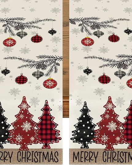 Artoid Mode Red Pine Trees 2PCS Merry Christmas Table Runner, Seasonal Winter Holiday Kitchen Dining Table Decoration for Home Party Decor 13x72 Inch ArtoidMode