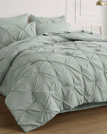 Bedsure Full Size Comforter Sets - Bedding Sets Full 7 Pieces, Bed in a Bag Green Bed Sets with Comforter, Sheets, Pillowcases & Shams - LeafyLoom