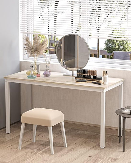 Teraves Computer desk/Dining Table Office Desk Sturdy Writing Workstation for Home Office (39.37“, Beige + White Frame) - LeafyLoom