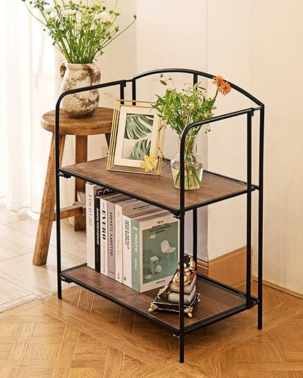 No Assembly Folding Bookshelf for Living Room, 2 Tier Black Collapsible Book Shelf for Home Office, Portable Bookcase Storage Organizer - LeafyLoom