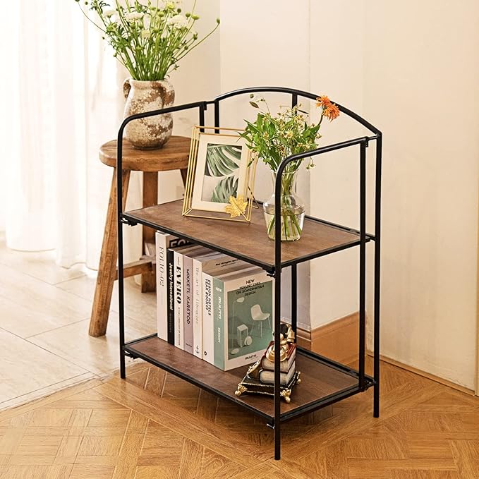 No Assembly Folding Bookshelf for Living Room, 2 Tier Black Collapsible Book Shelf for Home Office, Portable Bookcase Storage Organizer - LeafyLoom