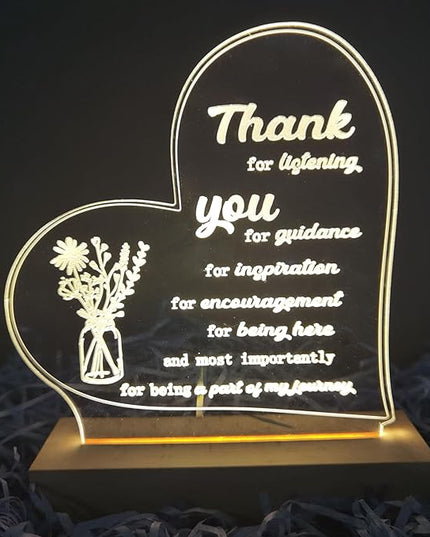 Thank You Gifts for Women Men Acrylic Dimmable Led Night Light Coworker Retirement Inspirational Gift for Colleague Leaving Friends Teacher Birthday Christmas Gifts Decorative Plaques Bedroom Decor - LeafyLoom