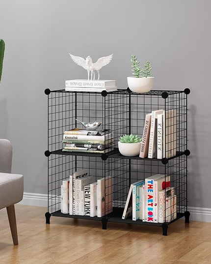 HOMIDEC Wire Cube Storage, Storage Shelves 4 Cube Bookshelf Bookcase Closet Organizer and Storage, Wire Storage Shelves Multi-Use DIY Storage Cube Shelf for Books, Toys, Clothes, Tools - LeafyLoom