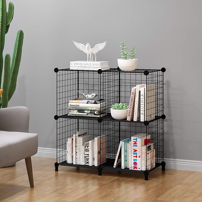 HOMIDEC Wire Cube Storage, Storage Shelves 4 Cube Bookshelf Bookcase Closet Organizer and Storage, Wire Storage Shelves Multi-Use DIY Storage Cube Shelf for Books, Toys, Clothes, Tools - LeafyLoom
