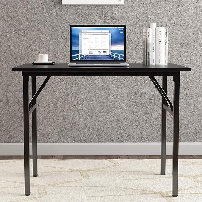 SogesGame Study Computer Desk 39.4 Inch Home Office Writing Small Desk, Modern Simple Style PC Table, Foldable Desk No Install Needed, Black - LeafyLoom