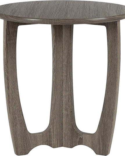 FINECASA Round End Table Small Rustic Side Table with Curved Legs Farmhouse Side Table Living Room, Bedroom, Entryway, Bedside, Nightstand (Grey) - LeafyLoom