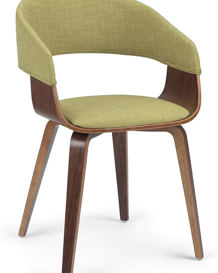SIMPLIHOME Lowell 17 Inch Mid Century Modern Bentwood Dining Chair in Acid Green Linen Look Fabric, For the Dining Room - LeafyLoom