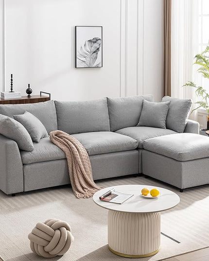 104.3" L-Shaped Convertible Sectional Sofa with Reversible Sleeper Chaise,Upholstery Corner Couch include Armrest&Down Filled Cushions w/zipper closure for Living Room, Apartment, Office - LeafyLoom