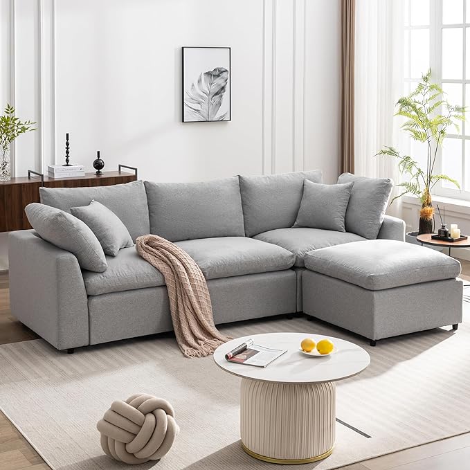 104.3" L-Shaped Convertible Sectional Sofa with Reversible Sleeper Chaise,Upholstery Corner Couch include Armrest&Down Filled Cushions w/zipper closure for Living Room, Apartment, Office - LeafyLoom