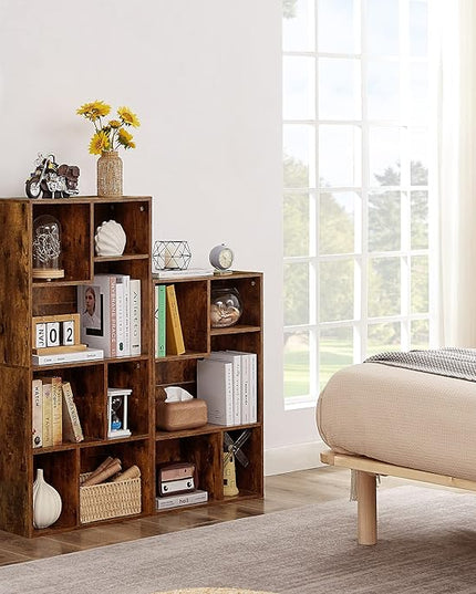 VECELO 42" Modern Bookshelf, 7 Cube Organizer Bookcase,Fits Tallest Hardcovers, Horizontal Available,Floor Standing Display,Easy Assembly, Vintage Brown - LeafyLoom