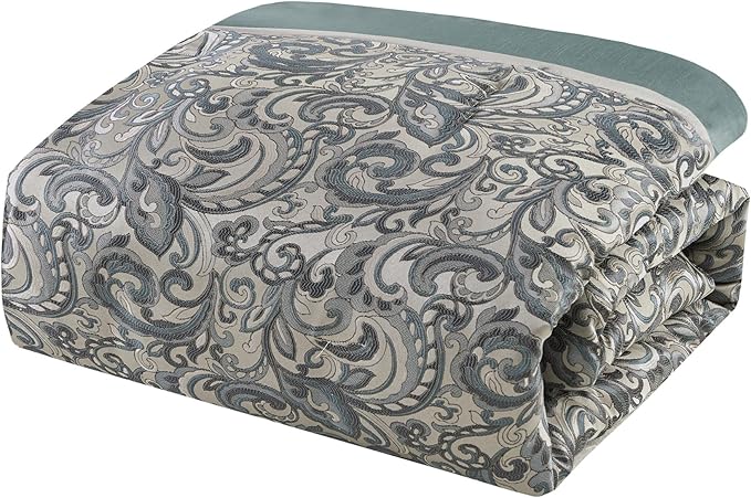 Madison Park 24 Piece Faux Silk Paisley Queen Comforter Set with Matching Curtains, Down Alternative Hypoallergenic - Teal - LeafyLoom