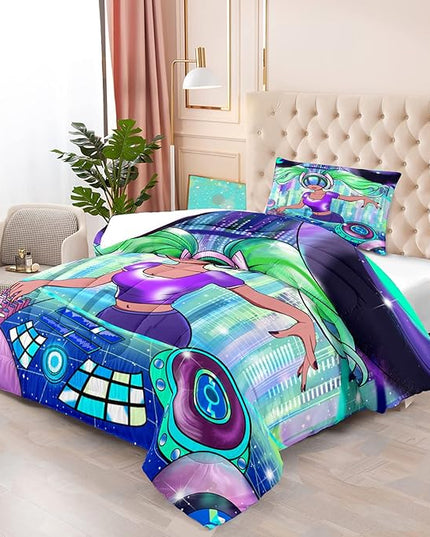 Black Girl Comforter Sets for Girls Twin Comforter Set for Girls Teen Comforter Sets for Girls Adults Twin Pretty African American DJ Girl Pattern Twin Bedding Comforter Set with 1 Pillowcase - LeafyLoom