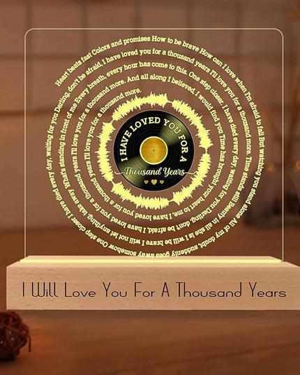 Romantic Valentines Gifts for Boyfriend, Thousand Years Vinyl Record w Wooden Base 3D Illusion Lamp USB Powered Acrylic Night Light for Girlfriend Him Her Husband Wife on Birthday Anniversary - LeafyLoom