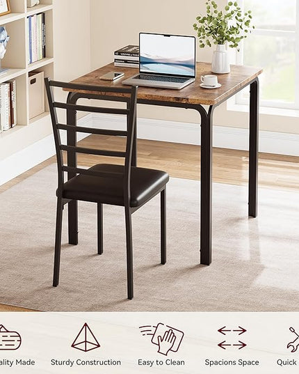IDEALHOUSE Dining Table for 2, Small Table and Chairs Set of 2, Dinette Set for 2, Square Dinner Table Set, 3 Piece Kitchen & Dining Room Sets for Small Space, Apartment, Home Office, Rustic Brown - LeafyLoom
