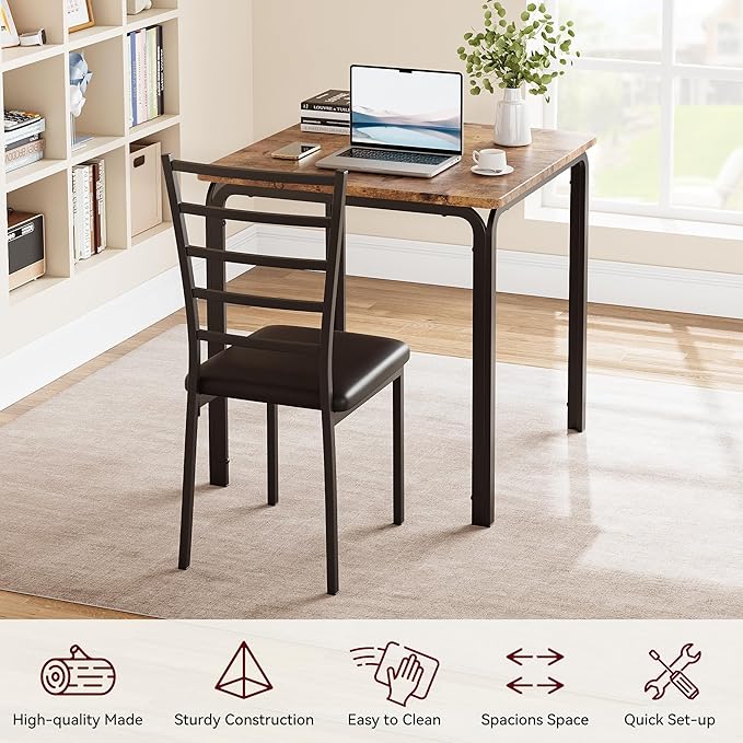 IDEALHOUSE Dining Table for 2, Small Table and Chairs Set of 2, Dinette Set for 2, Square Dinner Table Set, 3 Piece Kitchen & Dining Room Sets for Small Space, Apartment, Home Office, Rustic Brown - LeafyLoom