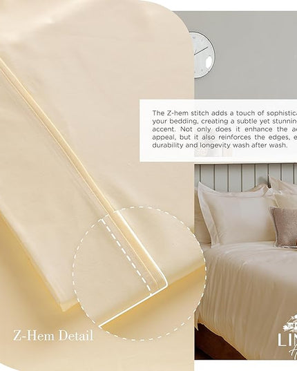 100% Cotton Percale Sheets Twin XL Size, Ivory, Deep Pocket, 4 Pieces Sheet Set - 1 Flat, 1 Deep Pocket Fitted Sheet and 2 Pillowcases, Crisp Cool and Strong Bed Linen - LeafyLoom