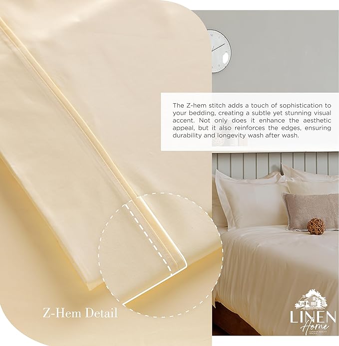 100% Cotton Percale Sheets Twin XL Size, Ivory, Deep Pocket, 4 Pieces Sheet Set - 1 Flat, 1 Deep Pocket Fitted Sheet and 2 Pillowcases, Crisp Cool and Strong Bed Linen - LeafyLoom