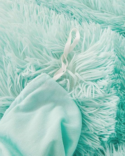 FOPPA Green fluffy Comforter Cover Set king- Ultra Soft fluffy green Bedding Sets 3 Pieces (1 Duvet Cover + 2 Pillow case) green fluffy bed set (Mint Green, King) - LeafyLoom