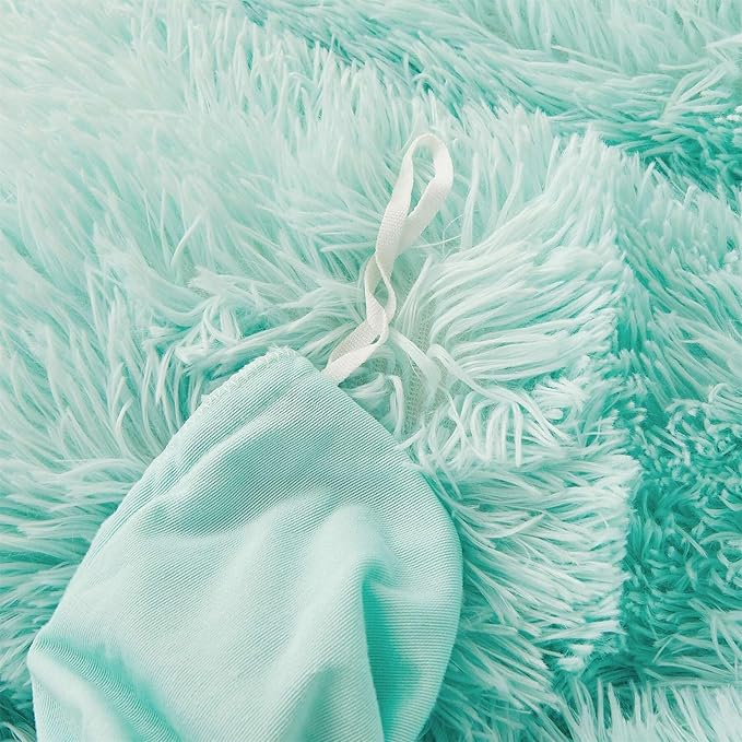 Fluffy mint green comforters Cover twin size - Ultra Soft Plush bedding Sets 2 Pieces (1 faux fur comforter Cover + 1 fuzzy pillow case) girls shaggy green twin bed set (Mint Green, Twin) - LeafyLoom