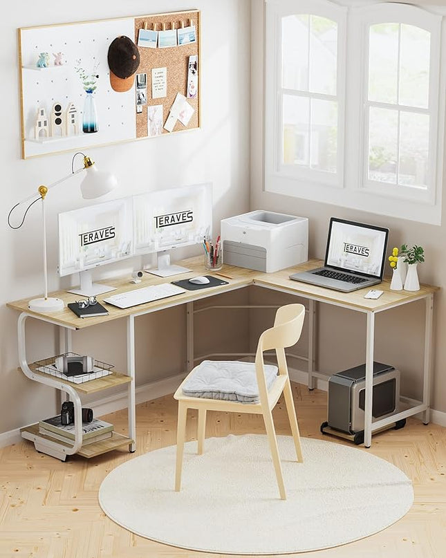 Teraves Reversible L Shaped Desk with Shelves 69“ Corner Computer Desk Gaming Desk Workstation for Home Office - LeafyLoom