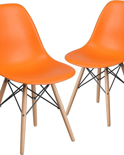 Flash Furniture 2 Pack Elon Series Orange Plastic Chair with Wooden Legs - LeafyLoom