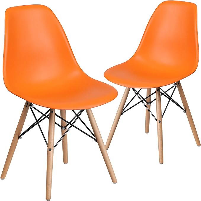Flash Furniture 2 Pack Elon Series Orange Plastic Chair with Wooden Legs - LeafyLoom