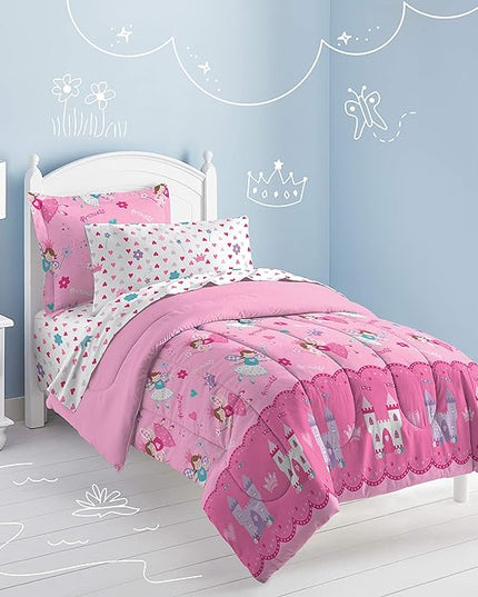 Dream Factory Magical Princess Ultra Soft Microfiber Girls Comforter Set, Pink, Twin - LeafyLoom