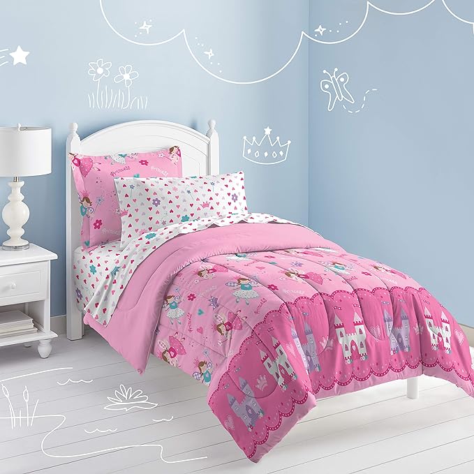 Dream Factory Magical Princess Ultra Soft Microfiber Girls Comforter Set, Pink, Twin - LeafyLoom